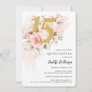 15. Geburtstag Quinceanera Floral Wasserfarbe Einladung