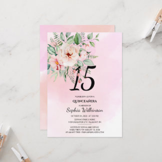 15. Geburtstag Quinceanera Rustikale Wasserfarbe Einladung