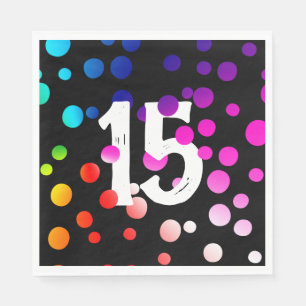 15. Geburtstag Rainbow Dots auf Black Serviette