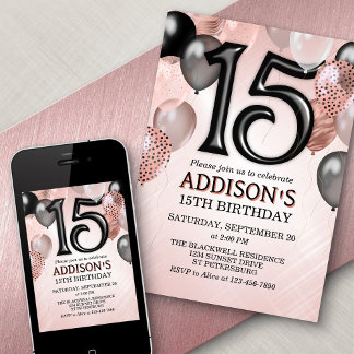 15. Geburtstag Rose Gold Ballons Einladung