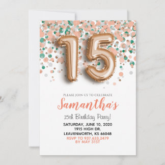 15. Geburtstag Rose Goldene Confetti Einladung