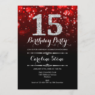 15. Geburtstag - Rotes Silber Einladung