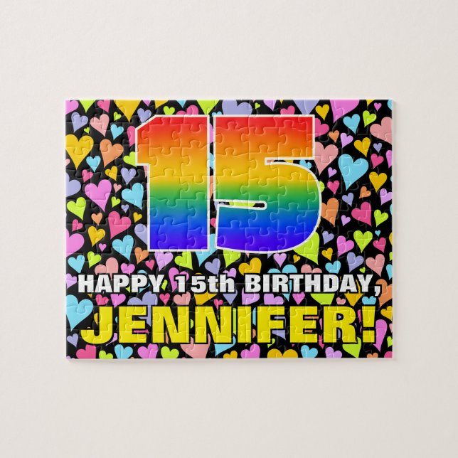 15. Geburtstag — Spaß, Liebende Herzformen + "15" (Horizontal)