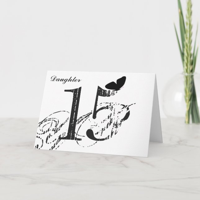 15. Geburtstag, Tochter, Schmetterling, schwarz &  Karte (Vorderseite)