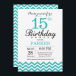 15. Geburtstags-Einladungs-aquamarines Zickzack Einladung<br><div class="desc">15. Geburtstags-Einladung mit aquamarinem Zickzack. Schwarzweiss. Kindergeburtstag. Junge oder Mädchen Bday laden ein. Für weitere Kundenbezogenheit klicken Sie bitte "besonders anfertigen es" Knopf und benutzen unser Entwurfswerkzeug,  um diese Schablone zu ändern.</div>