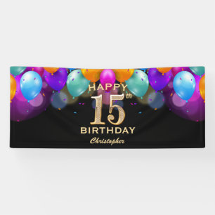 15. Geburtstagsparty Black and Gold Ballons Banner