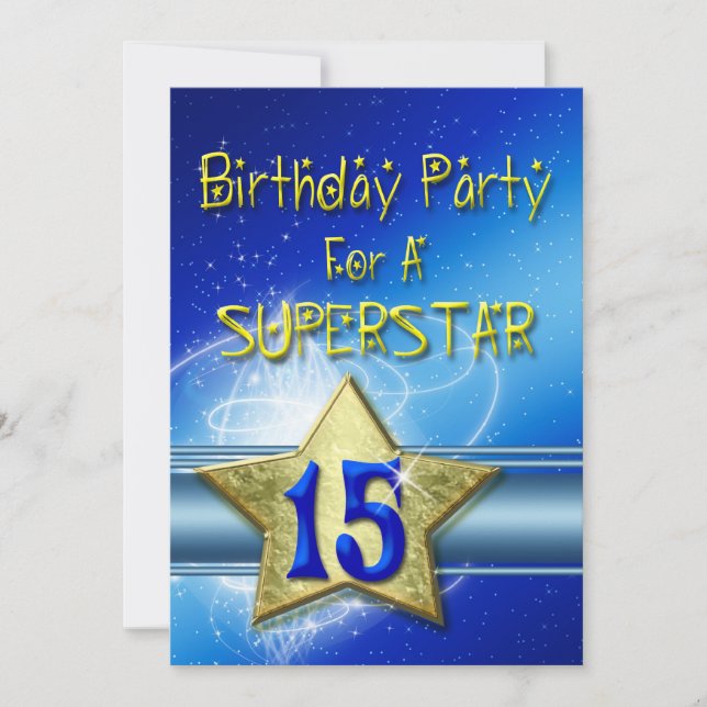 15. Geburtstagsparty Einladung für einen Superstar (Vorderseite)