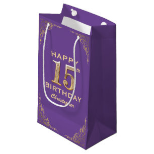 15. Geburtstagsparty Lila und Gold Glitzer Frame Kleine Geschenktüte