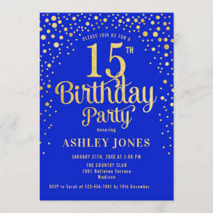 15. Geburtstagsparty - Royal Blue & Gold Einladung