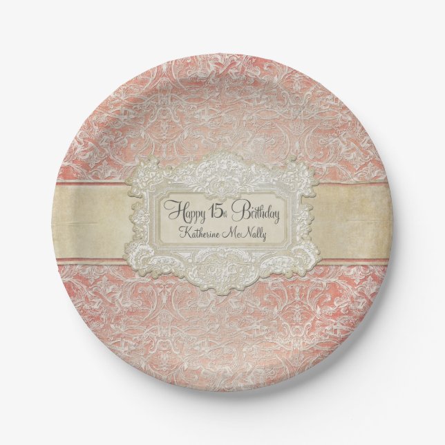 15. Geburtstagsparty Vintag Französisches Regency  Pappteller (Vorderseite)