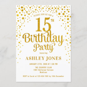 15. Geburtstagsparty - White & Gold Einladung