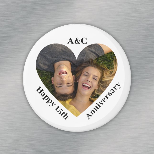 15 Heiratsjahrfeier Couple Keepake Heart Foto Magnet (15 Wedding Anniversary Couple Keepsake Heart Photo Magnet
)
