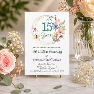 15. Hochzeitsjubiläum Goldrahmen Blumen Einladung
