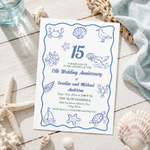 15. Hochzeitstag Chic Handgezeichnetes Meerleben Einladung