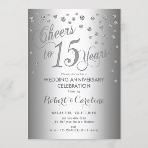 15. Hochzeitstag - Elegantes Silberweiß Einladung