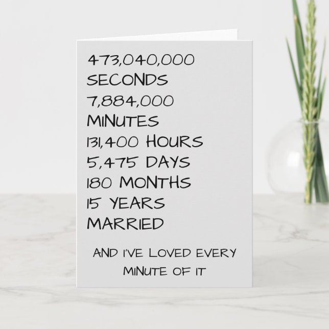 15. Hochzeitstag Fünfzehn Jahre Karte (Vorderseite)