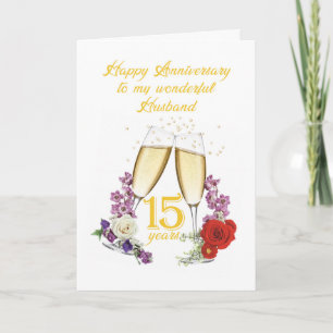 15. Hochzeitstag für Ehemann mit Champagner Karte