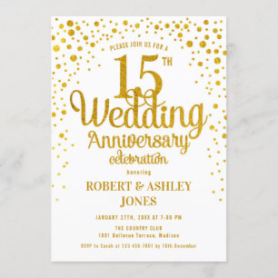 15. Hochzeitstag - Gold & Weiß Einladung