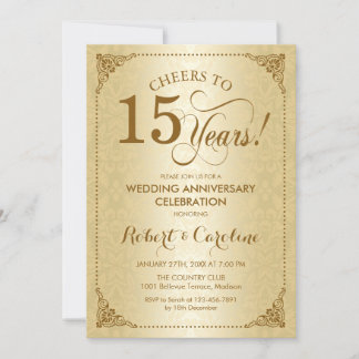15. Hochzeitstag - Goldener Damast Einladung
