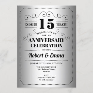 15. Hochzeitstag-Party - Silber Schwarz Einladung