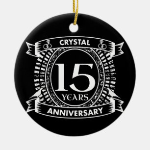 15. Hochzeitstag Schwarzweiß Keramikornament