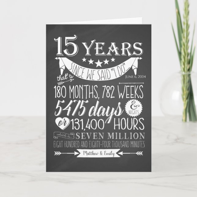 15. Hochzeitstag, Tafel, 15 Jahre Dankeskarte (Vorderseite)