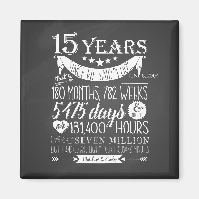 15. Hochzeitstag, Tafel, 15 Jahre Magnet (Vorne)