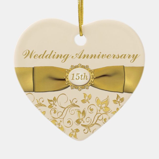 15. Hochzeitstag-Weihnachtsverzierung Keramikornament (Vorne)