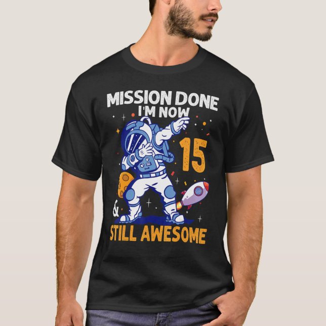 15 Jahre alter Astronautenraumplanet 15. Geburtsta T-Shirt (Vorderseite)