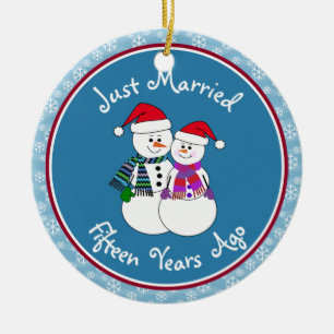 15. Jubiläum Geschenk Spaß Schnee Couple Weihnacht Keramikornament
