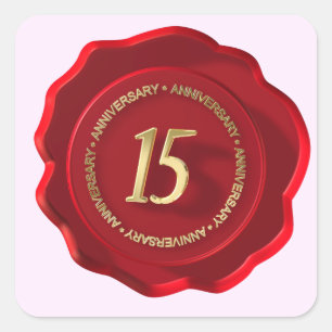 15. Jubiläum Rotes Wachs Siegel Quadratischer Aufkleber