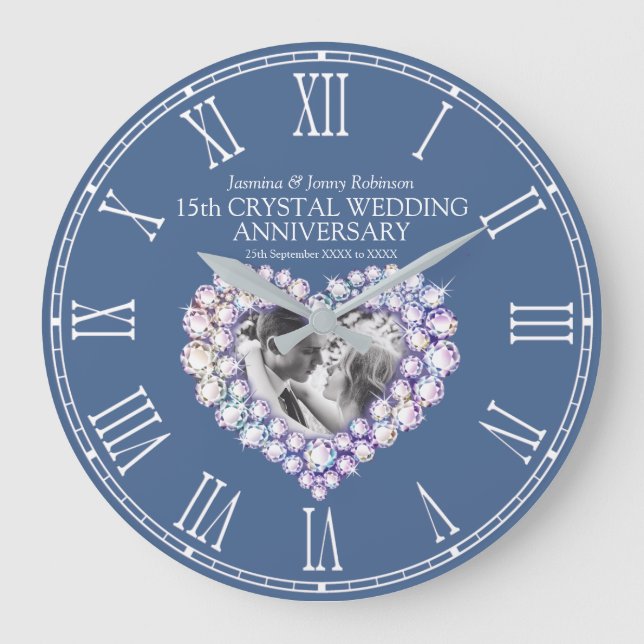 15. Kristallherz zum Hochzeitstag Foto Große Wanduhr (Vorderseite)