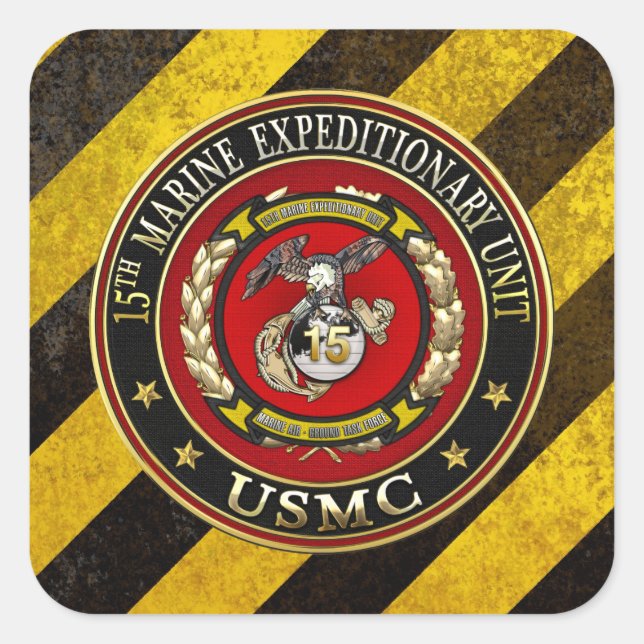 15. Marine Expeditionary Unit (15. MEU) [3D] Quadratischer Aufkleber (Vorderseite)