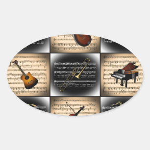 15 Musikinstrumente ~ Notenmusik Ovaler Aufkleber