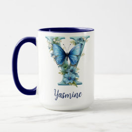 15 oz Floral Blue Mit Monogramm Coffee Tasse