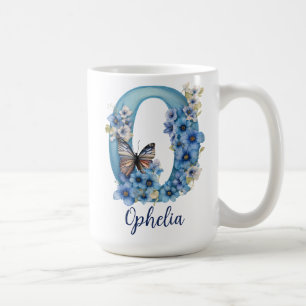 15 oz Florales Blaues Monogramm-Kaffeetasse Kaffeetasse