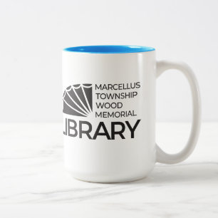 15 oz große Tasse Bibliotheks-Logo Blau