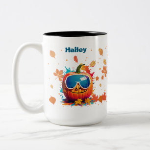 15 oz Herbst-Kaffeetasse, Coole Kürbis mit Schutzb Zweifarbige Tasse
