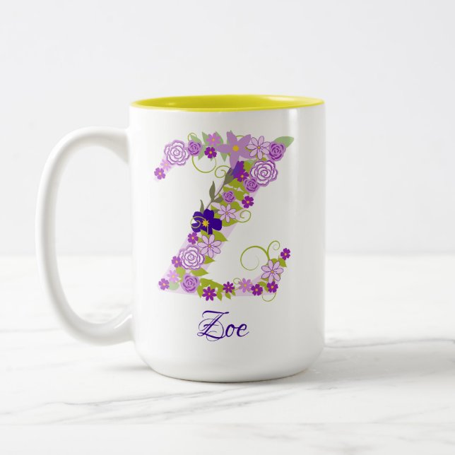 15 oz Lavender Lila Mit Monogramm Kaffee Tasse (Links)
