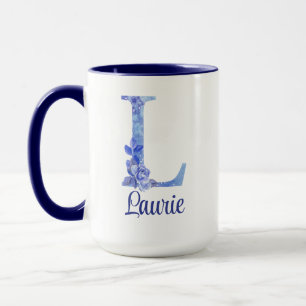 15 oz Mug personnalisé aquarelle bleue et florale
