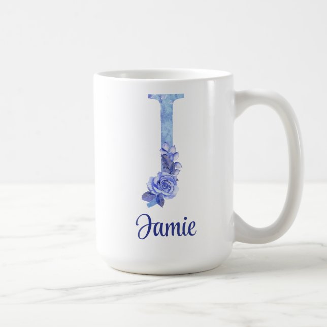 15 oz Mug personnalisé Aquarelle Bleus et Floral (Droite)