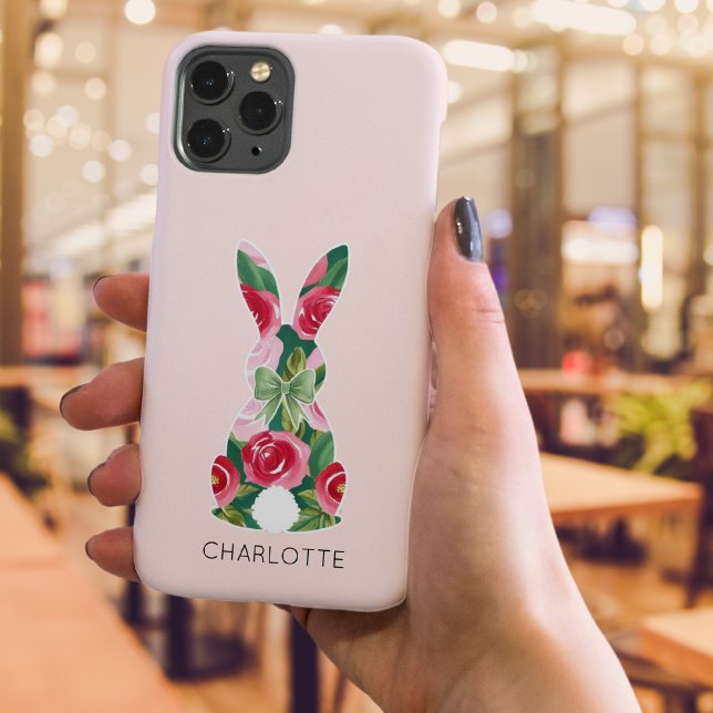 15 Pro Coque iphone de lapin floral personnalisable (Customizable Floral Bunny iPhone Case)