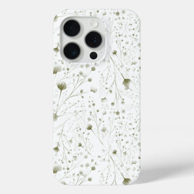 15 Pro Délicat coque iphone de fleurs vertes avec Botani  (Verso)