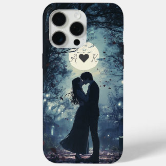 15 Pro Max Coque iPhone initiale du nom du couple qui s'embra