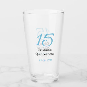 15. Quinceanera-Geburtstag blau schwarze fette Sch Glas