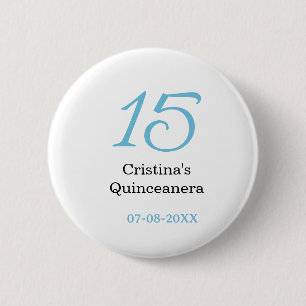 15. Quinceanera-Geburtstag blau-schwarze fettschri Button