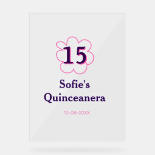 15. Quinceanera Happy Geburtstag rosa lila Datum Acrylschild