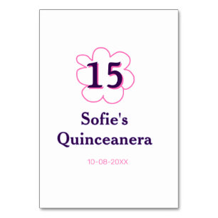 15. Quinceanera Happy Geburtstag rosa lila Datum Tischnummer
