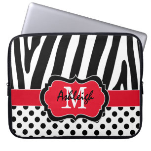 15" Red Black Zebra Stripes Polka Dots Laptop Case