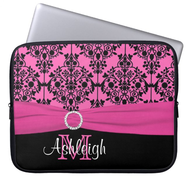 15" Rosa Schwarz-weiße IMITAT Band-Laptop-Hülse Laptopschutzhülle (Vorderseite)